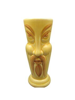 Orchids Of Hawaii Fu Manchu Yellow Ceramic Tiki Mug Vintage Taiwan 7" Tall